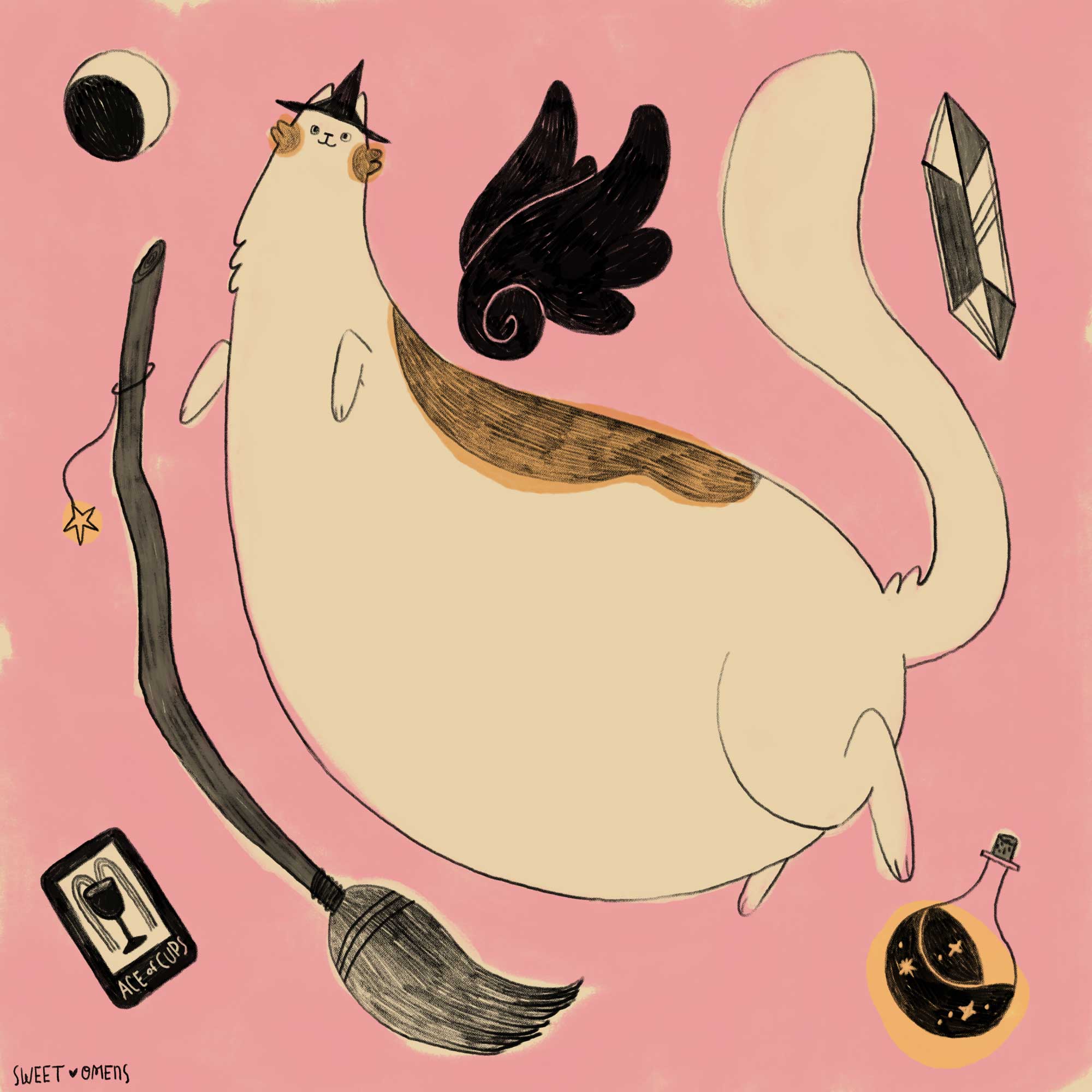 Cat witch minimalist illustration